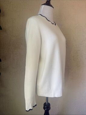 H&M White Sweater with Black Scalloped Trim